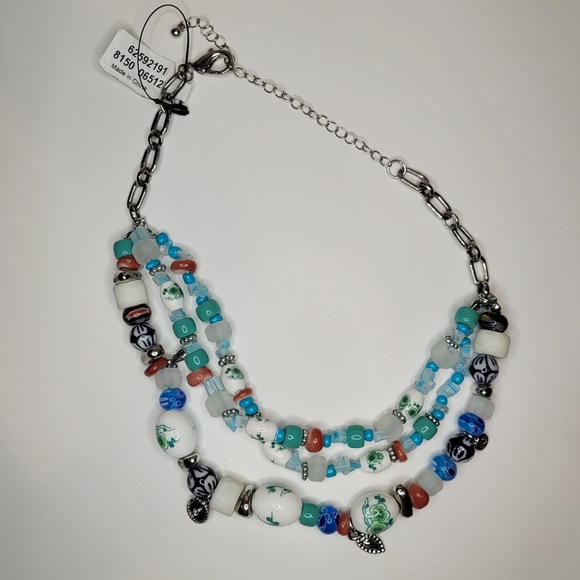 NWT Free People X Arden Jewelry Shaker Shakra Layered Necklace in Silver / Aqua - Picture 6 of 6